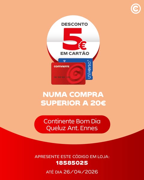 Continente: Novos Vales de desconto 5€ até 26 de abril