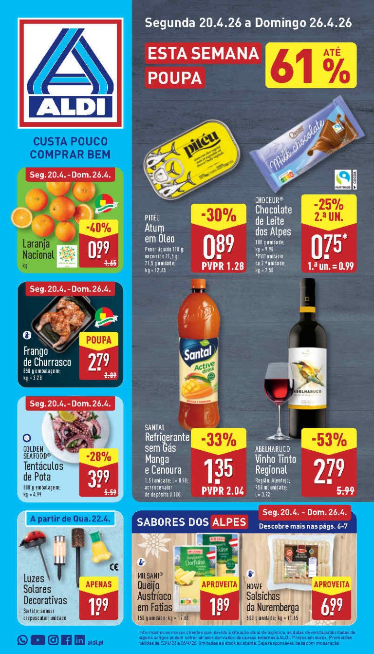 Folheto Aldi: Antevisão Promoções 20 a 26 de abril