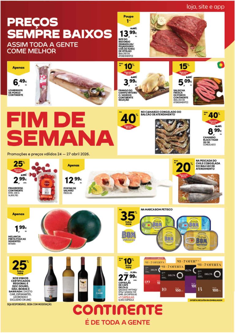Folheto Continente Fim de Semana: Antevisão Promoções 24 a 27 de abril