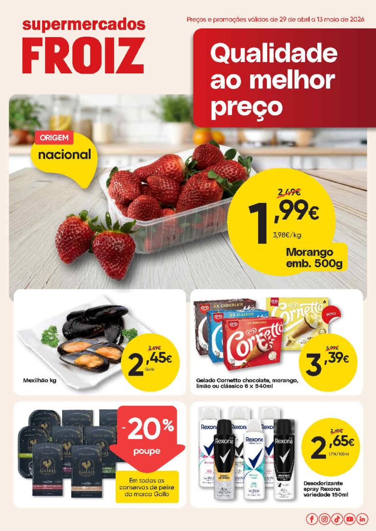 Folheto Supermercados Froiz: Antevisão Promoções 29 abril a 13 maio