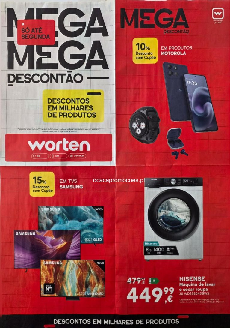 Folheto Worten Mega Descontão: Antevisão Promoções 24 a 27 de abril