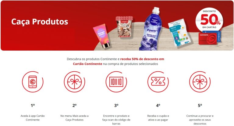 Continente – Os produtos 50% em cartão com o Caça Produtos