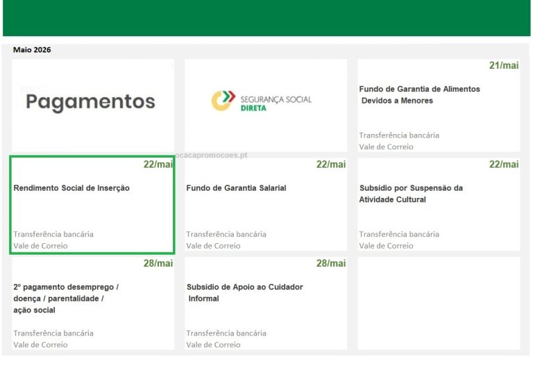 Rendimento Social de Inserção: data de pagamento em maio