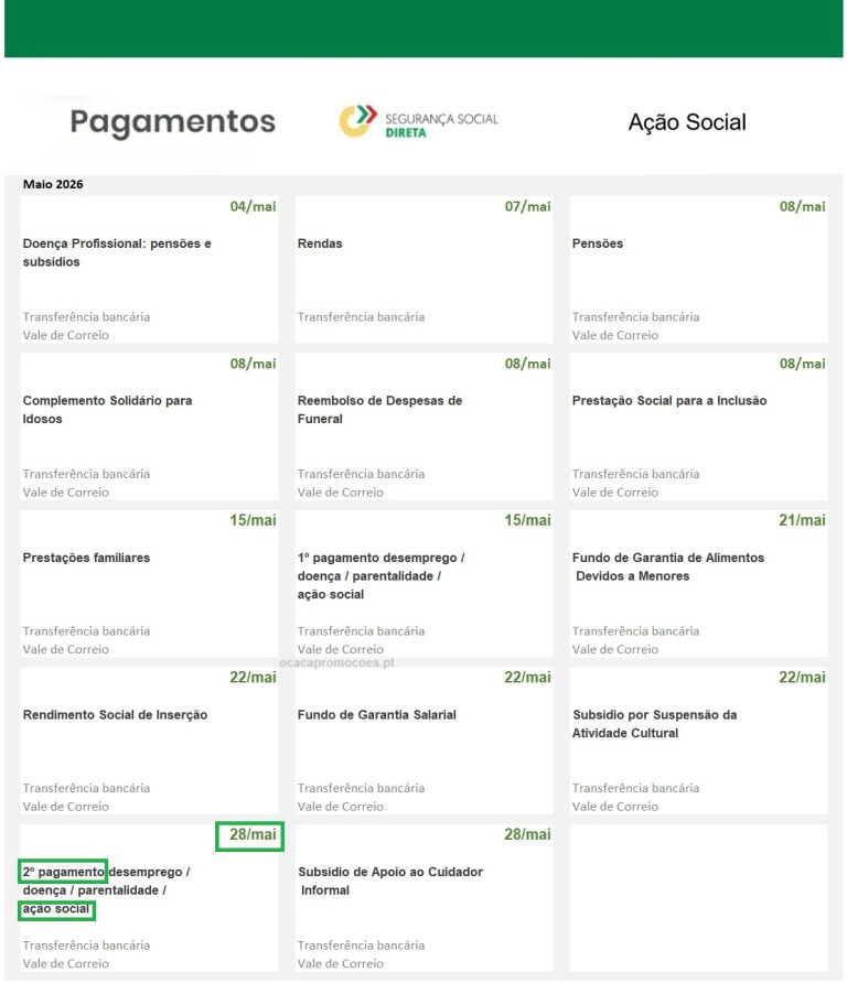 Ação Social: data do 2º pagamento em maio
