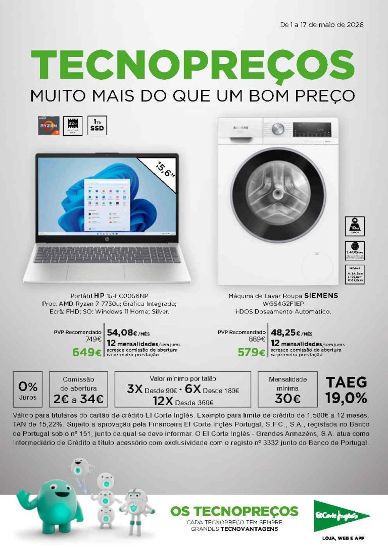 Folheto El Corte Inglés Tecnologia: Promoções 1 a 17 de maio