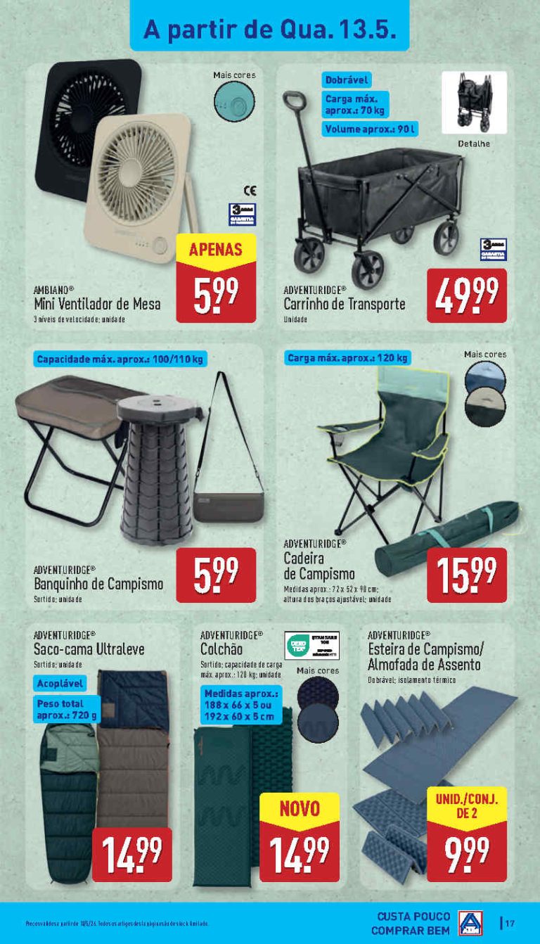 Folheto Aldi Achados: Antevisão bazar Promoções 13 a 17 de maio
