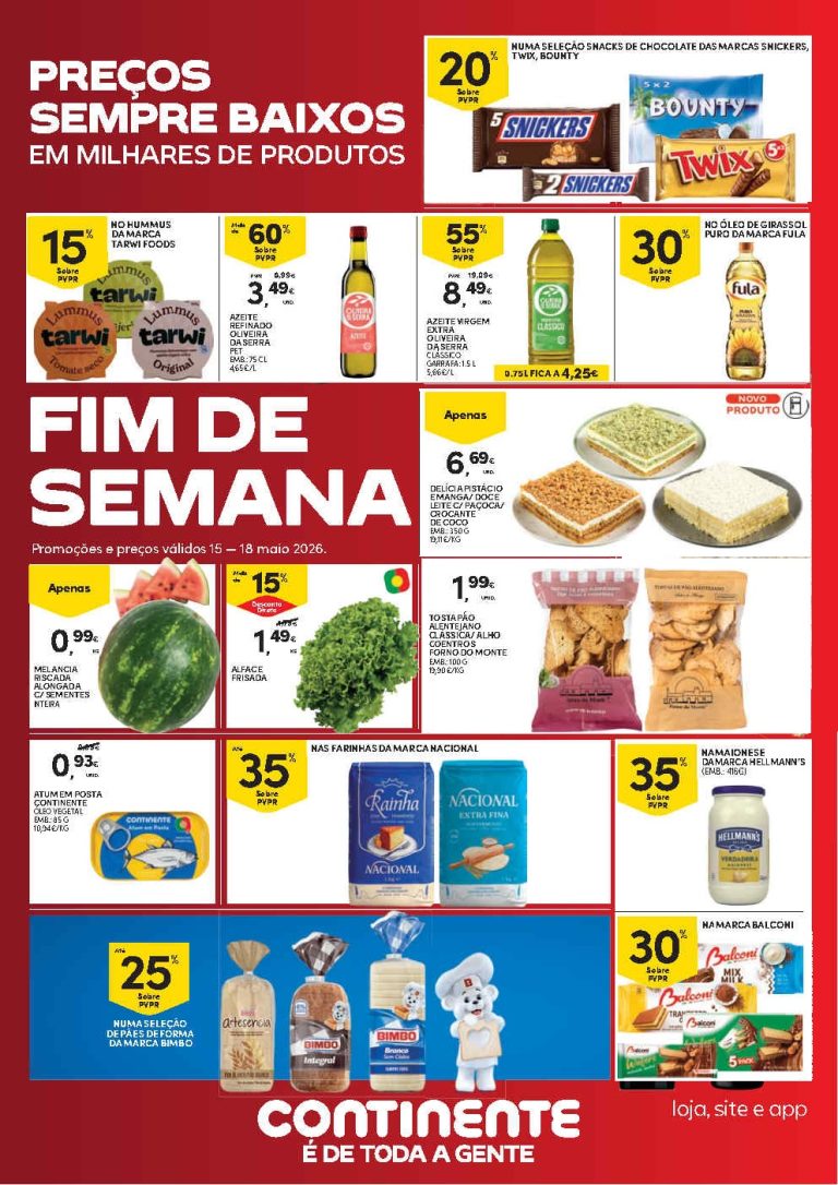 Folheto Continente Fim de Semana – Antevisão Promoções 15 a 18 de maio