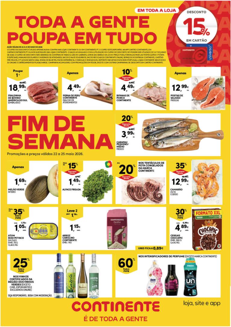 Folheto Continente Fim de Semana – Antevisão Promoções 22 a 25 de maio