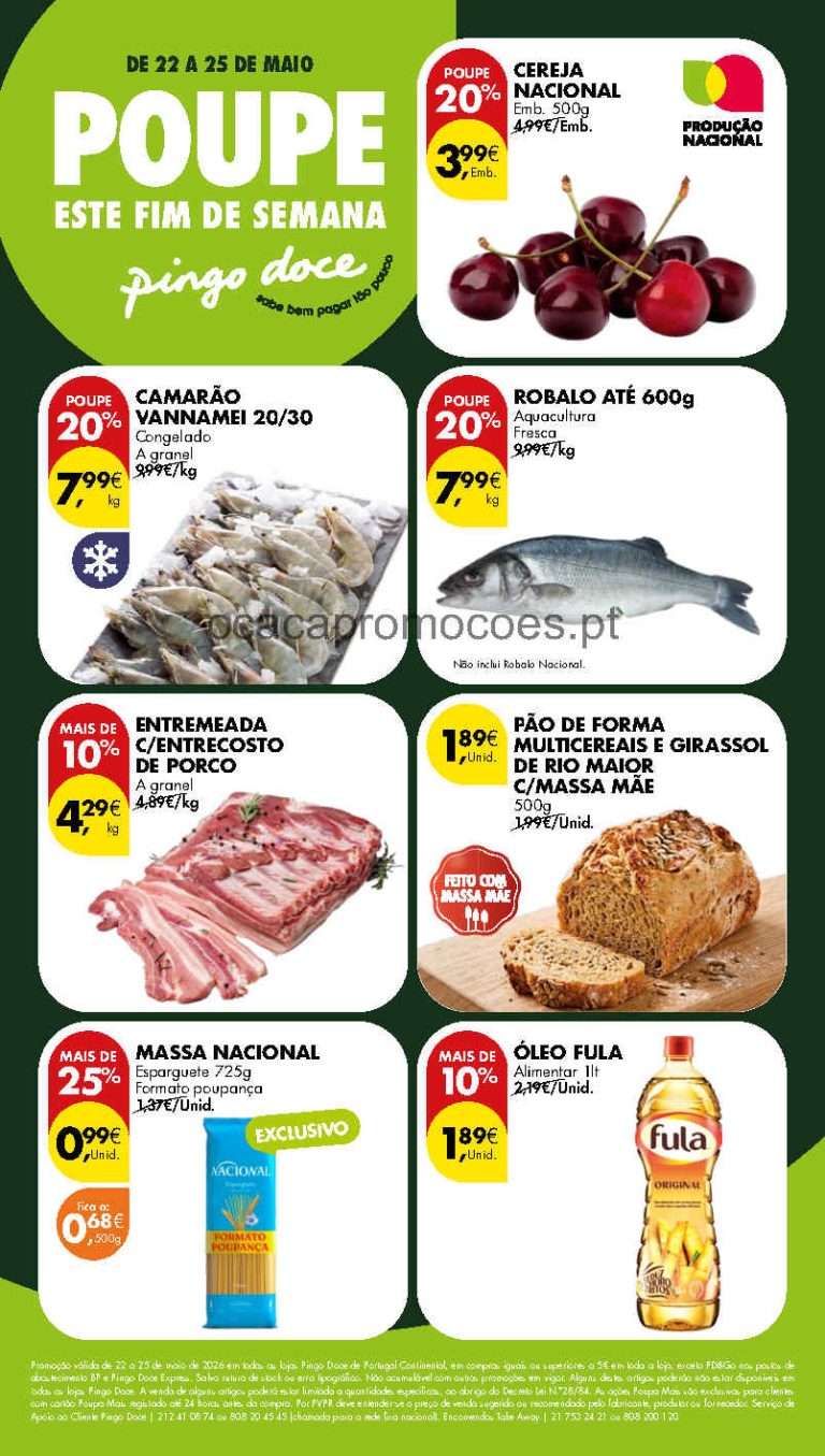 Folheto Pingo Doce Fim de Semana – Antevisão Promoções 22 a 25 de maio