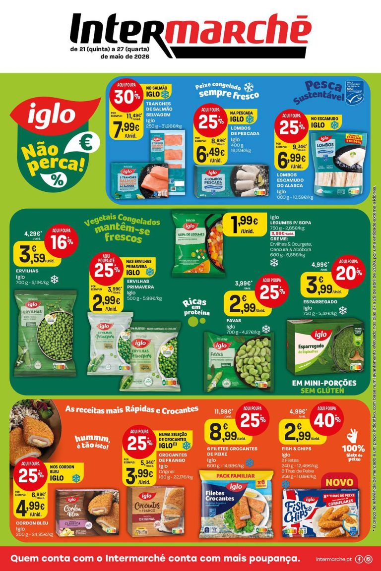 Folheto Intermarché Iglo – Antevisão Promoções 21 a 27 de maio