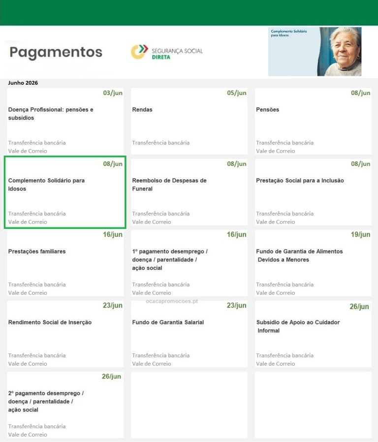 Benefícios – data de pagamento Complemento Solidário para Idosos em junho