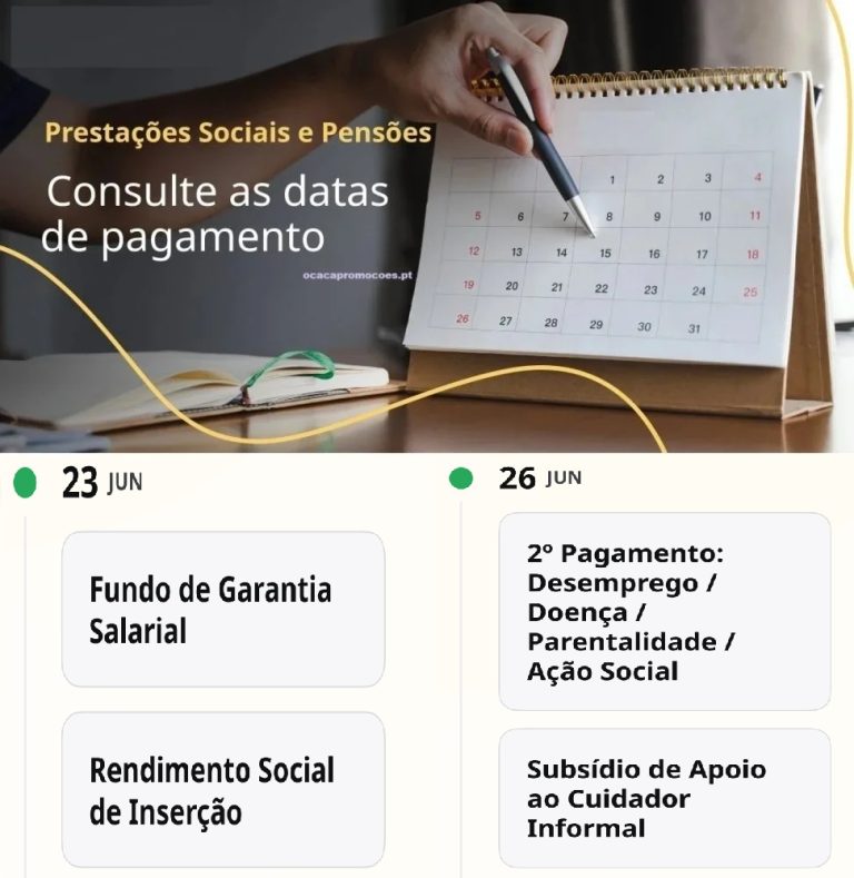 Subsídios – Datas pagamento Segurança Social Esta Semana 22 a 26 de junho