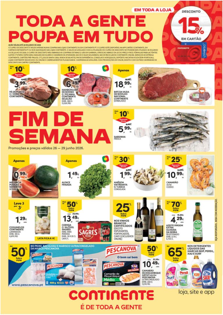 Folheto Continente Fim de Semana – Antevisão Promoções 26 a 29 de junho