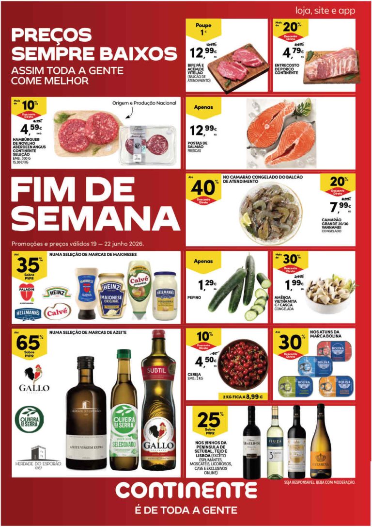 Folheto Continente Fim de Semana – Antevisão Promoções 19 a 22 de junho