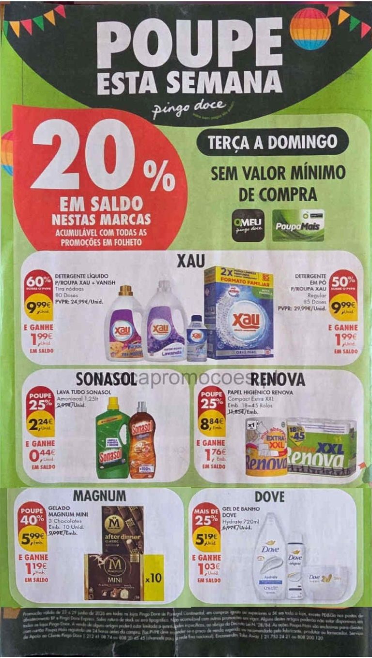 Antevisão Pingo Doce – 20% desconto em Saldo de 23 a 28 junho