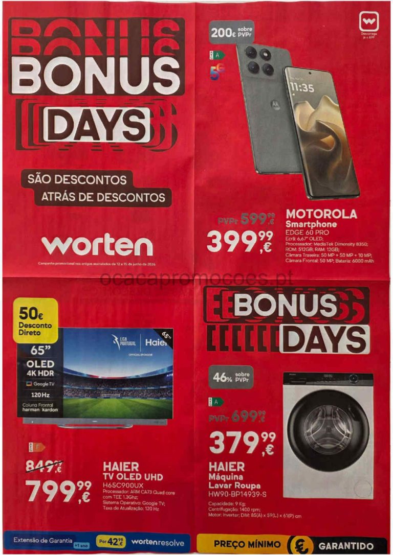 Folheto Worten Bonus Days: Antevisão Promoções 12 a 15 de junho