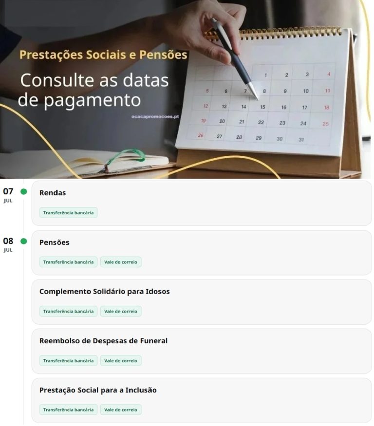 Subsídios – Datas pagamento Segurança Social Esta Semana 6 a 10 julho