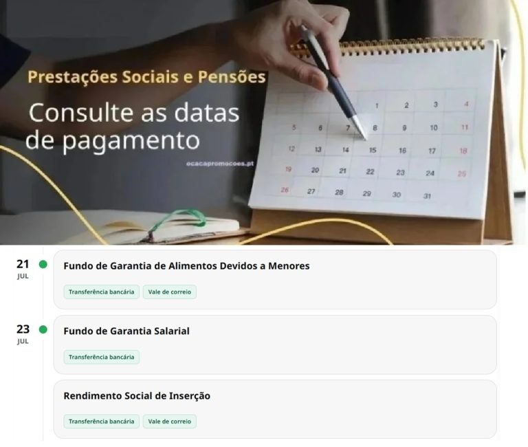 Subsídios – Datas pagamento Segurança Social Esta Semana 20 a 24 julho