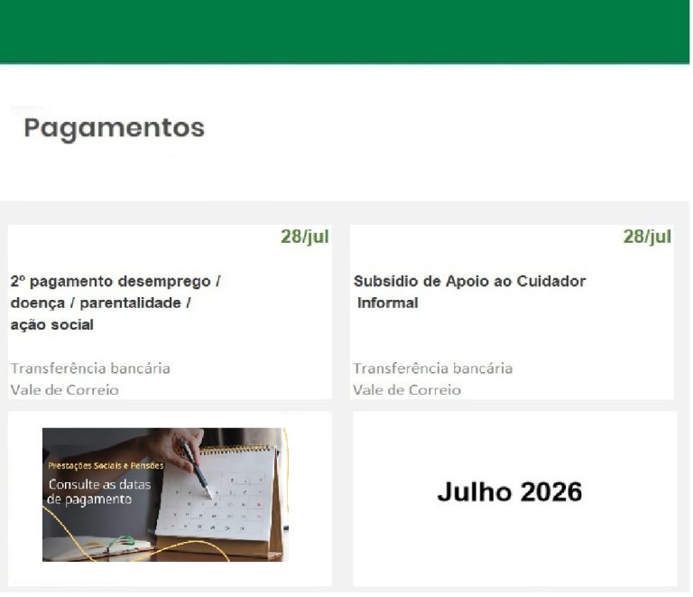 Subsídios – Datas pagamento Segurança Social próxima semana 27 julho a 2 agosto
