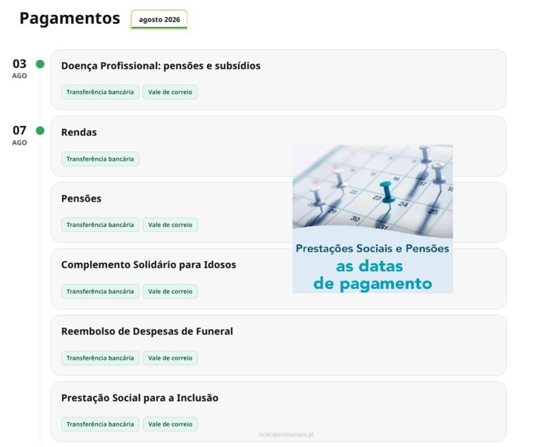 Datas de Pagamento Segurança Social – Antecipação Subsídios e Pensões em agosto