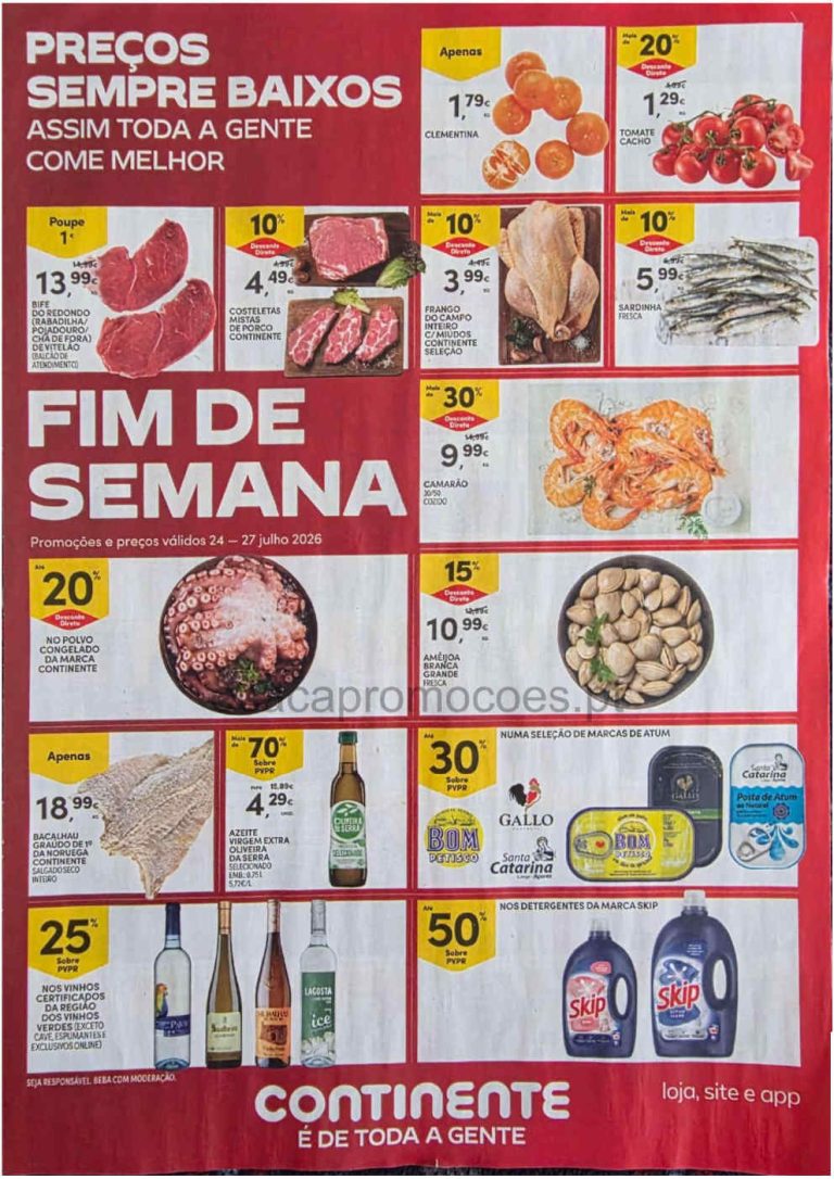 Folheto Continente Fim de Semana – Antevisão Promoções 24 a 27 de julho