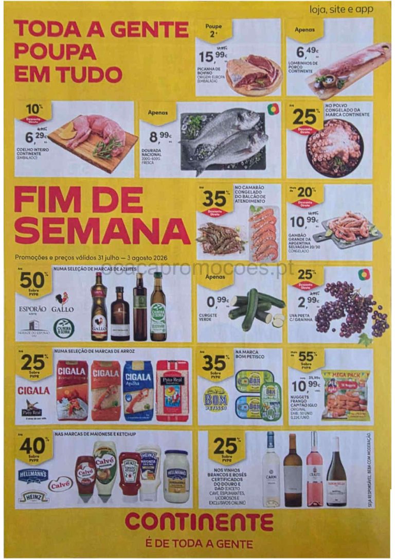 Folheto Continente Fim de Semana – Antevisão Promoções 31 julho a 3 agosto