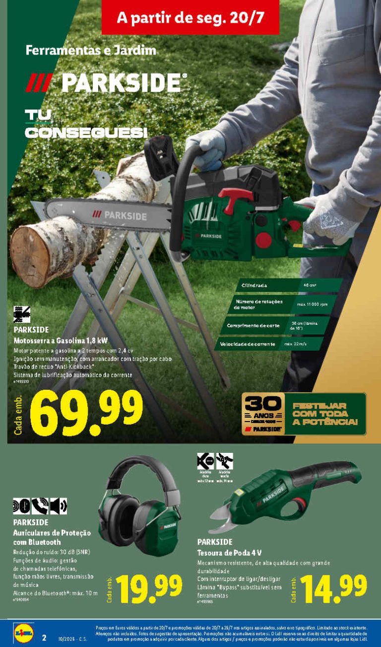 Folheto Lidl Parkside – Antevisão bazar Promoções 20 a 30 de julho