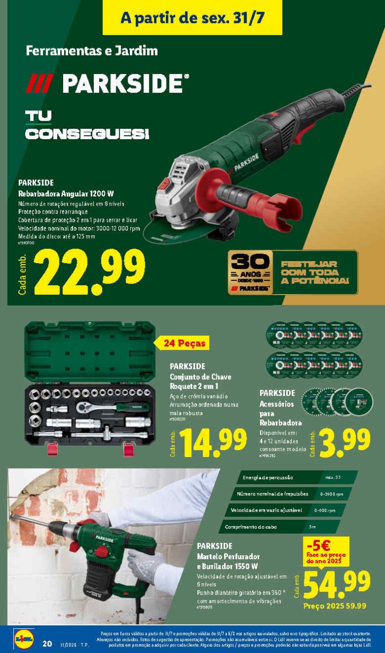 Folheto Lidl Parkside – Antevisão bazar Promoções 31 julho a 6 agosto