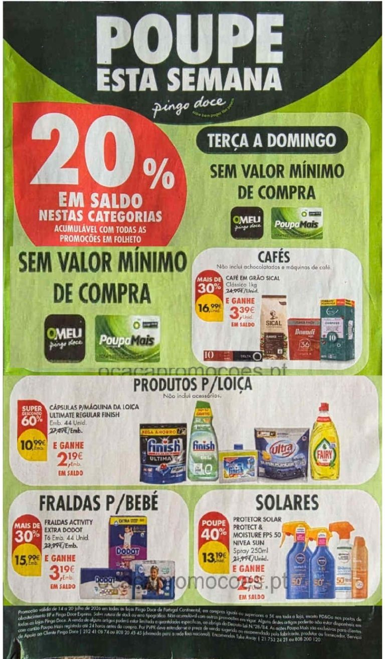 Antevisão Pingo Doce – 20% desconto em Saldo de 14 a 19 julho
