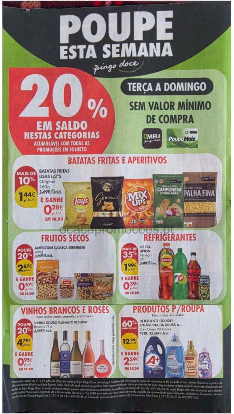 Antevisão Pingo Doce – 20% desconto em Saldo de 21 a 26 julho