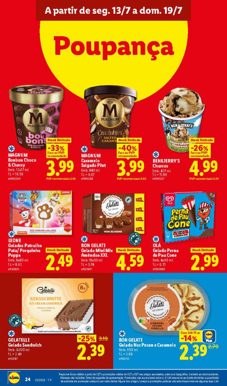 Folheto Lidl gelados – Antevisão Promoções 13 a 19 de julho