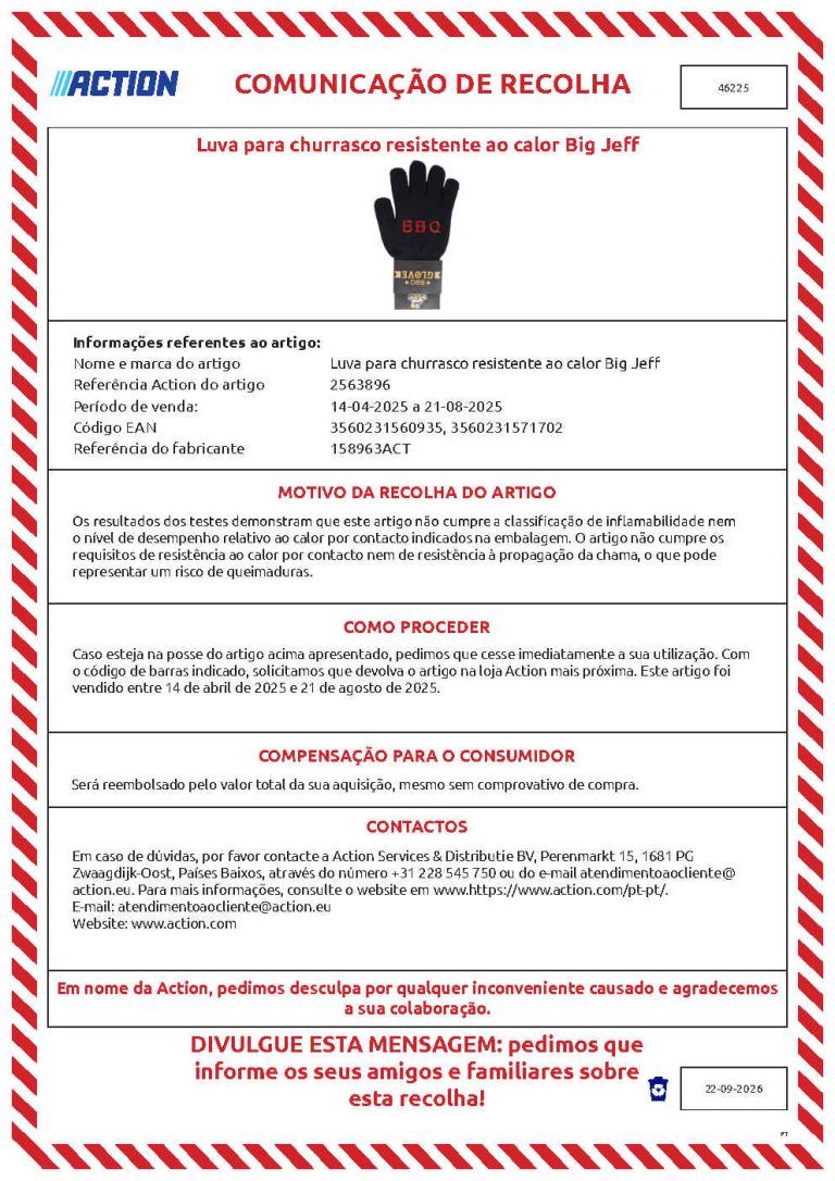 Lojas ACTION alertam para recolha de artigo de churrrasco