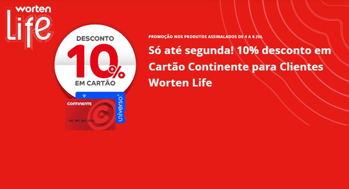 Promoções Worten – 10% desconto em cartão 4 a 4 julho