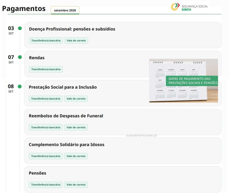 Datas de Pagamento Segurança Social – Antecipação Subsídios e Pensões em setembro