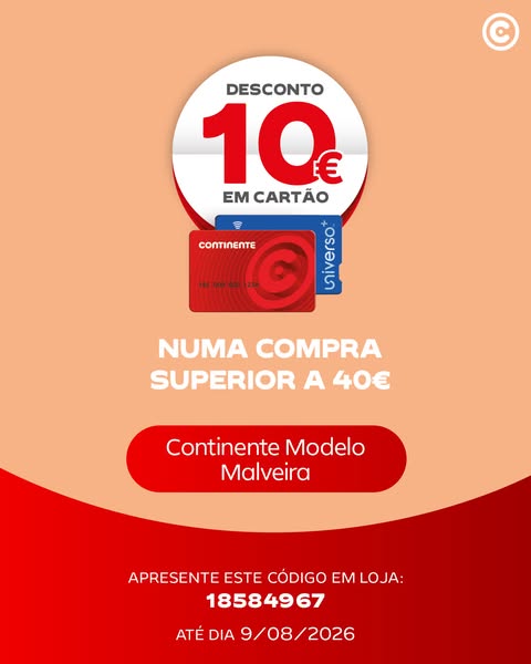 Continente – Novos 5 vales de desconto 5€ e 10€ de 3 a 9 agosto