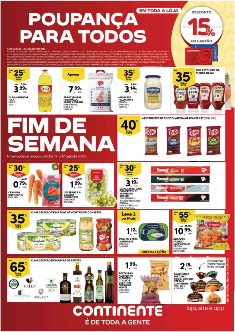 Folheto Continente Fim de Semana – Antevisão Promoções 14 a 17 de agosto