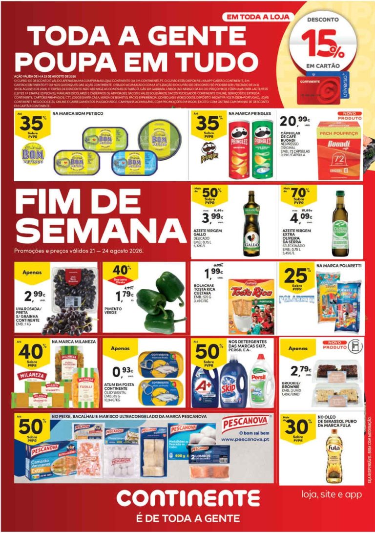 Folheto Continente Fim de Semana – Antevisão Promoções 21 a 24 de agosto