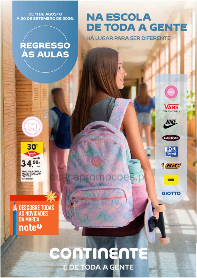 Folheto Continente Regresso às Aulas – Antevisão Promoções 11 agosto a 20 setembro