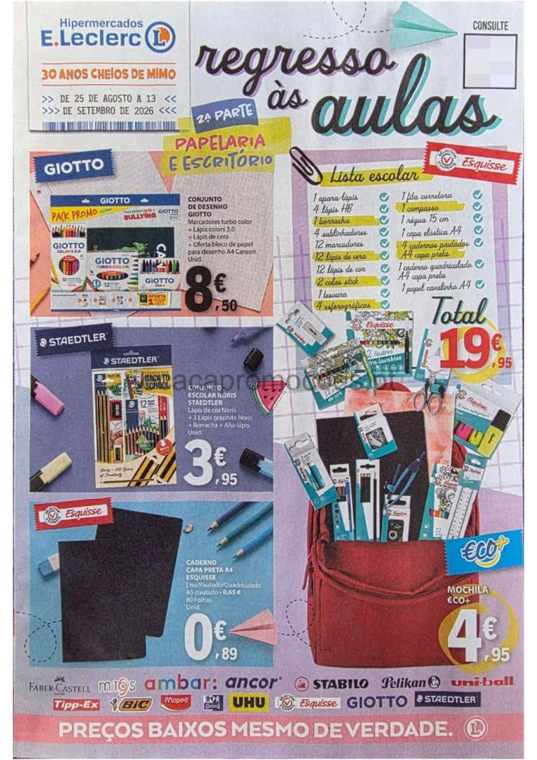 Folheto E Leclerc Regresso às Aulas – Antevisão Promoções 25 agosto a 13 setembro