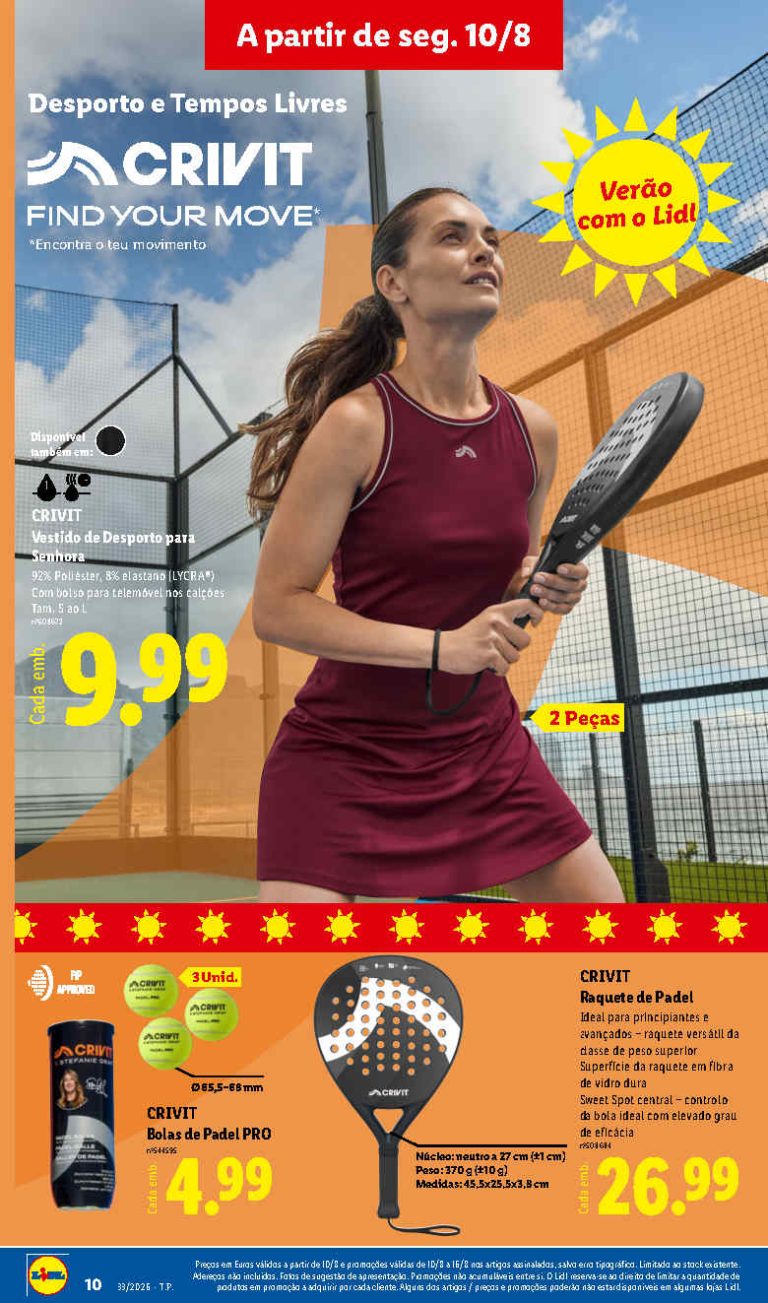 Folheto Lidl Crivit – Antevisão Promoções bazar 10 a 16 de agosto
