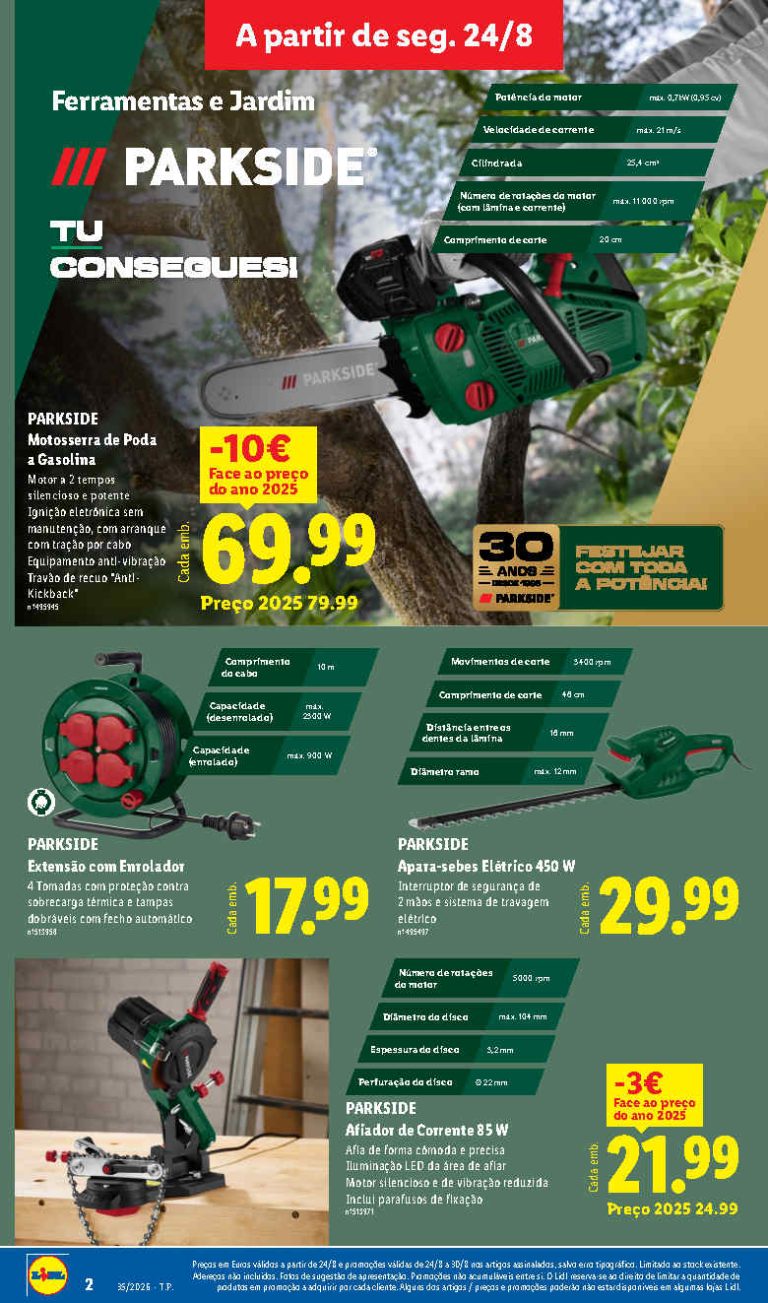 Folheto Lidl Parkside – Antevisão Bazar Promoções 24 agosto a 3 setembro