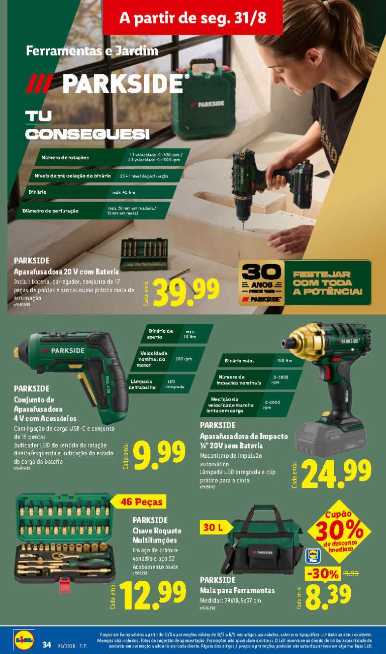 Folheto Lidl Parkside – Antevisão Promoções 31 agosto a 10 setembro
