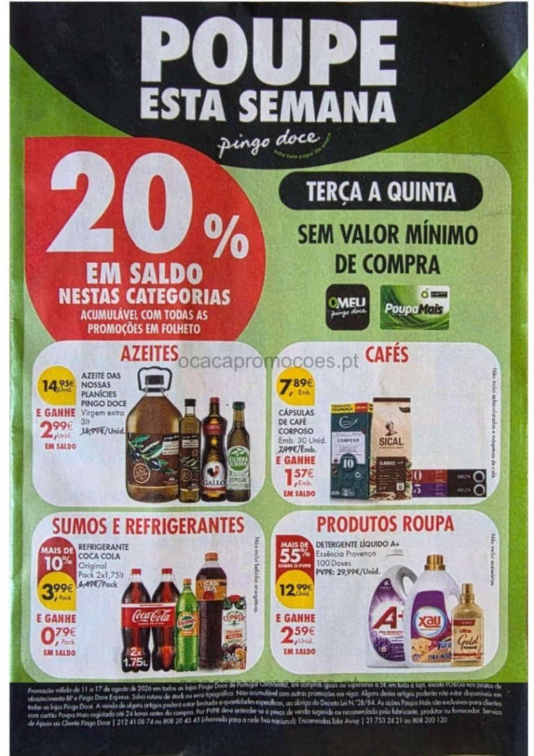 Antevisão Pingo Doce – 20% desconto em Saldo de 11 a 13 agosto
