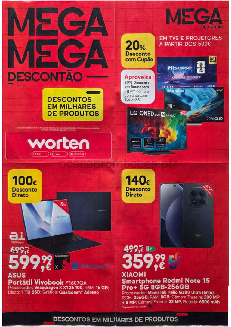 Folheto Worten Mega Descontão – Antevisão Promoções 27 a 31 agosto