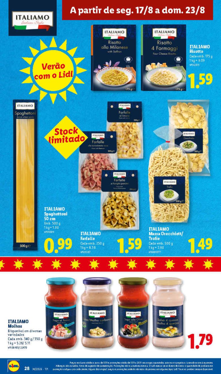 Folheto Lidl Sabores de Itália – Antevisão Promoções 17 a 23 de agosto