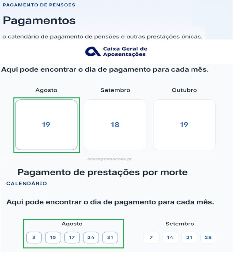 Pensões em agosto – Datas pagamento CGA
