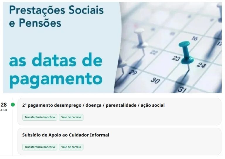Subsídios – Datas pagamento Segurança Social Esta Semana 24 a 28 agosto