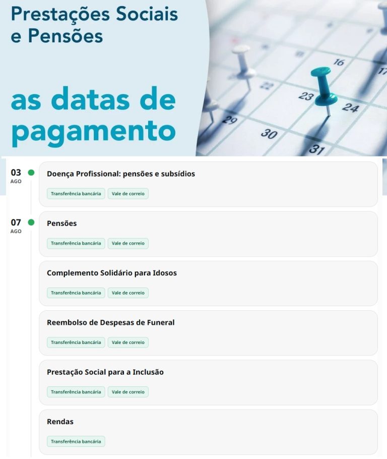 Subsídios – Datas pagamento Segurança Social Esta Semana 3 a 7 agosto