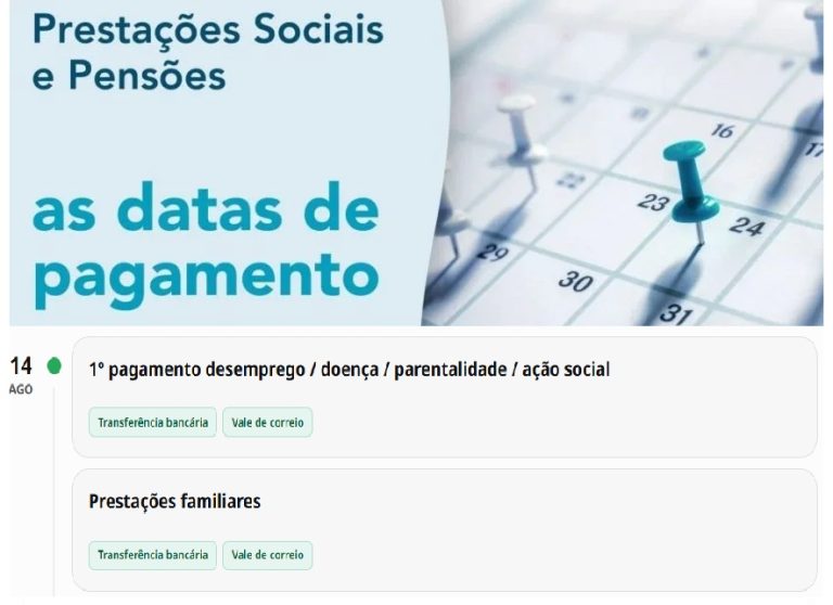 Subsídios – Datas pagamento Segurança Social Esta Semana 10 a 14 agosto