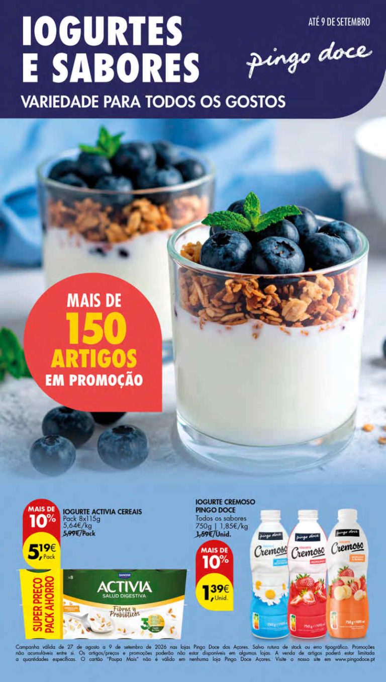 Folheto Pingo Doce Iogurtes – Antevisão Açores Promoções 27 agosto a 9 setembro